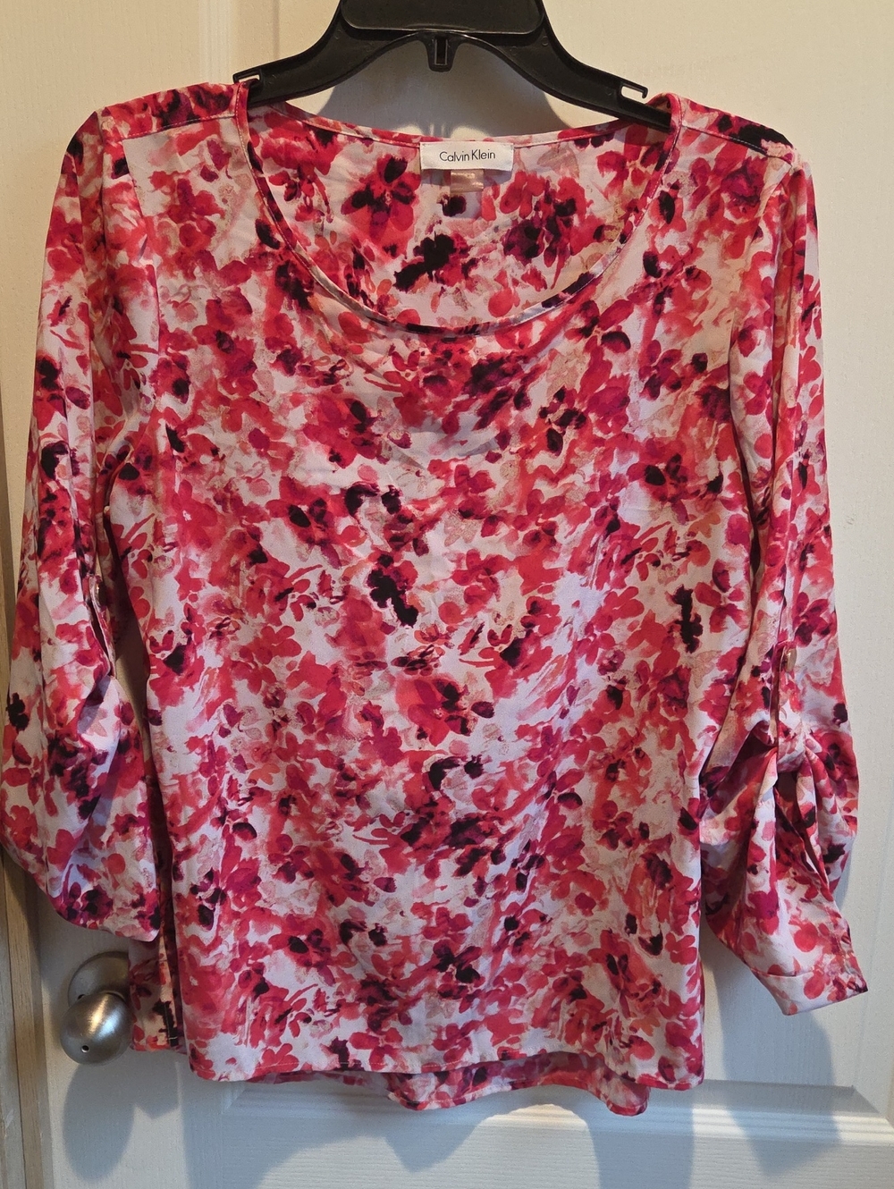 Calvin Klein Women's Pink Floral Scoop Neck Blouse